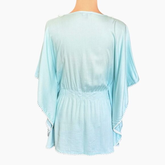 NWOT Anthropologie Chaudry KC Kimono Top Sz.L Blue Crochet Beach Cottage Boho - Picture 4 of 12
